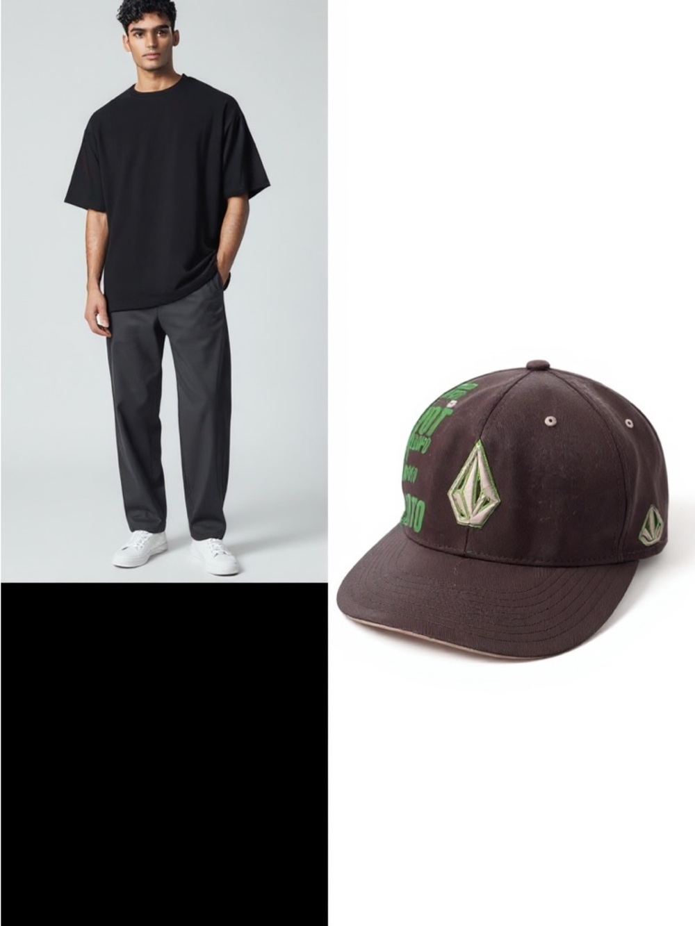 Volcom Gray & Green FlexFit Hat L-XL | Graphic Logo Flat Brim Skate Cap